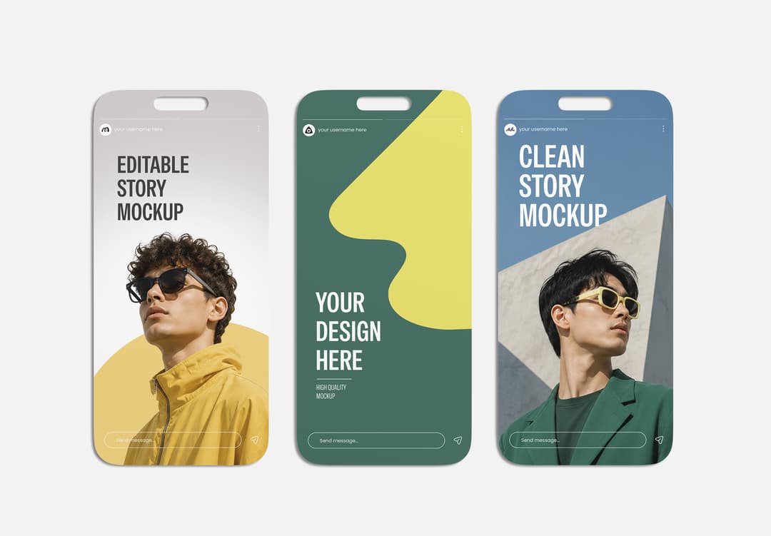 Three-Panel Social Media Story Mockup with Editorial Portrait Designs
