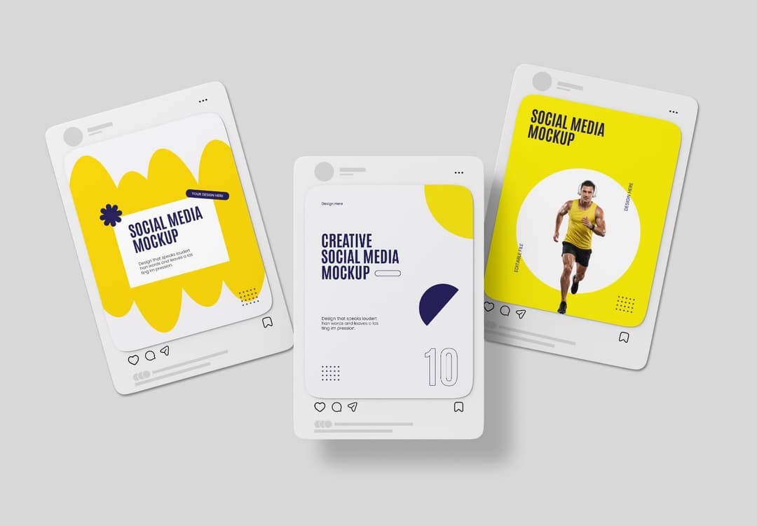 Three-Post Social Media Mockup with Tilted Smartphone Frames