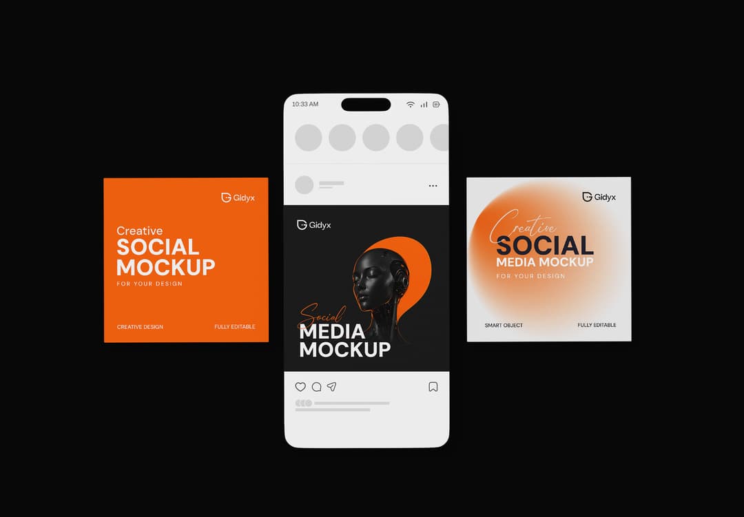 Social Media Post Mockup with Mobile Screen | MockupHive