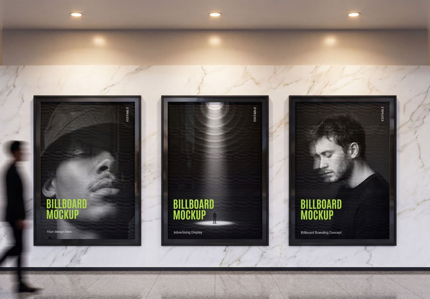 Indoor Billboard Display Mockup on Luxury Marble Wall