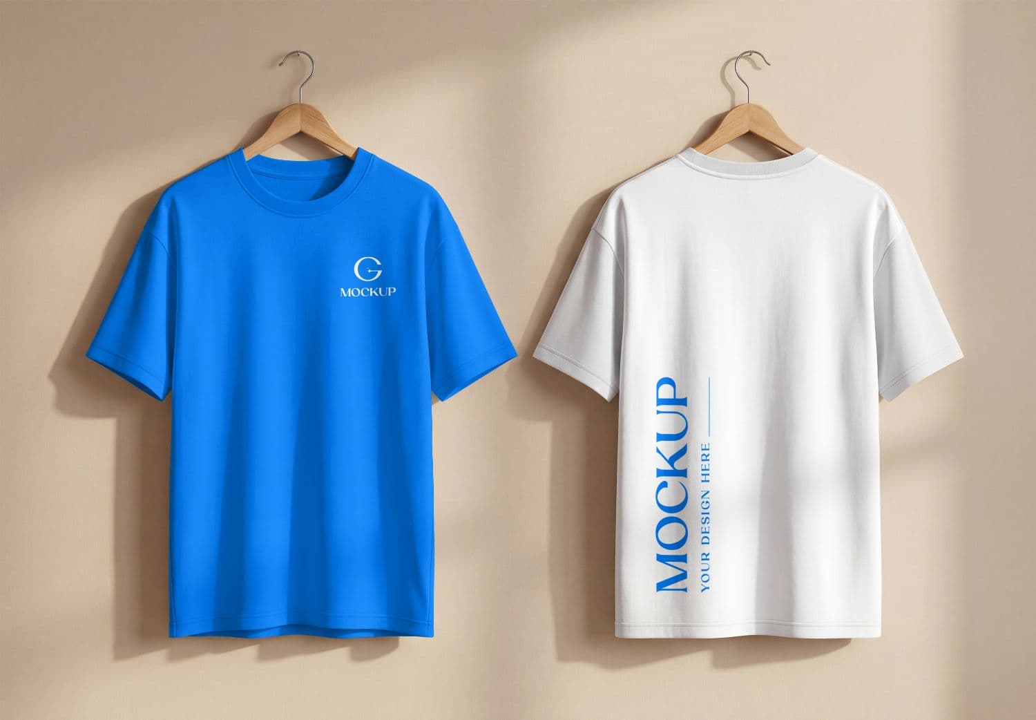 Front and Back T-Shirt Mockup Hanging on Hangers