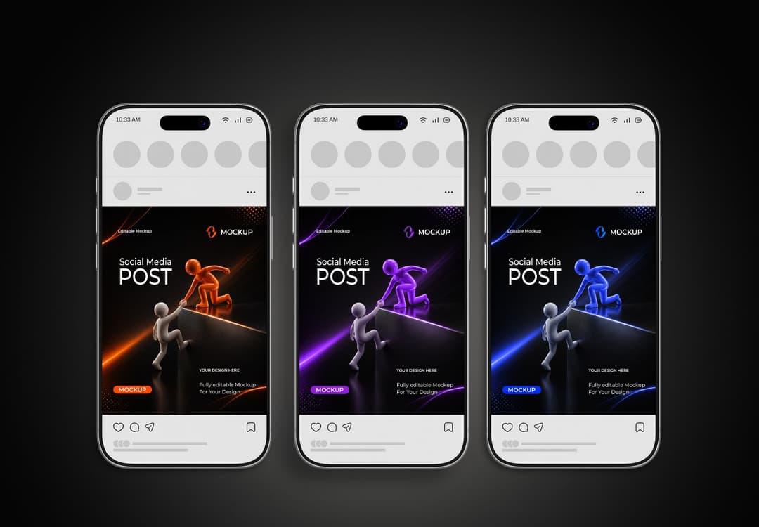 Triple Smartphone Social Media Post Mockup