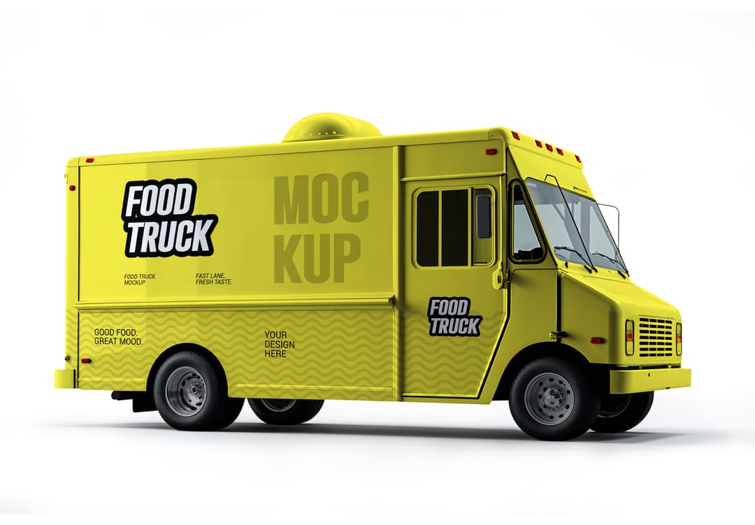 Food Truck Mockup – Bright Yellow Side View Template