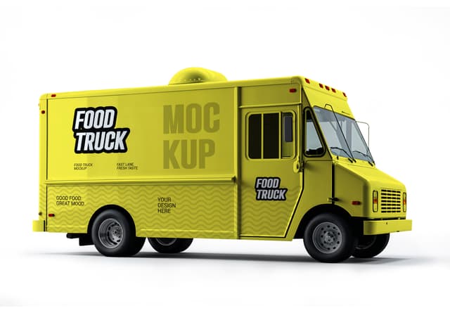 Food Truck Mockup – Bright Yellow Side View Template