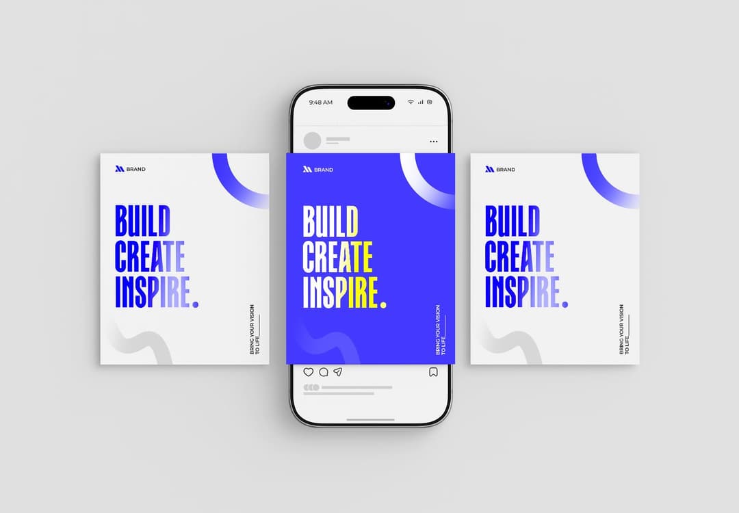Social Media Branding Mockup with Phone and Square Post Layouts