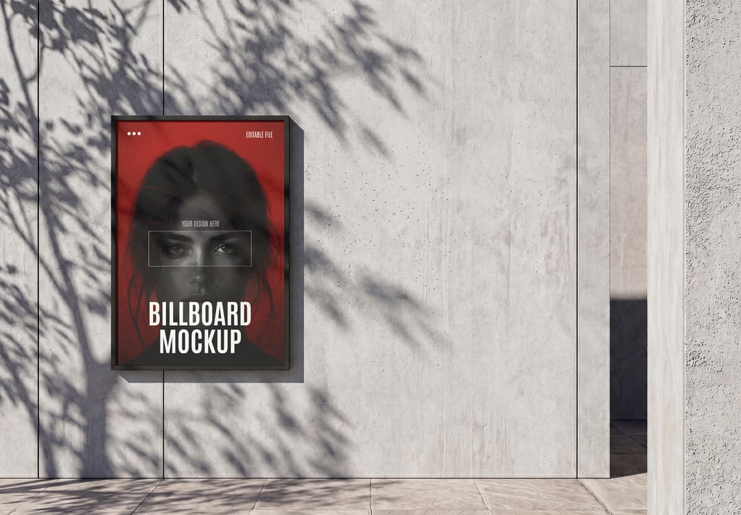 Single Outdoor Billboard Mockup on Concrete Wall