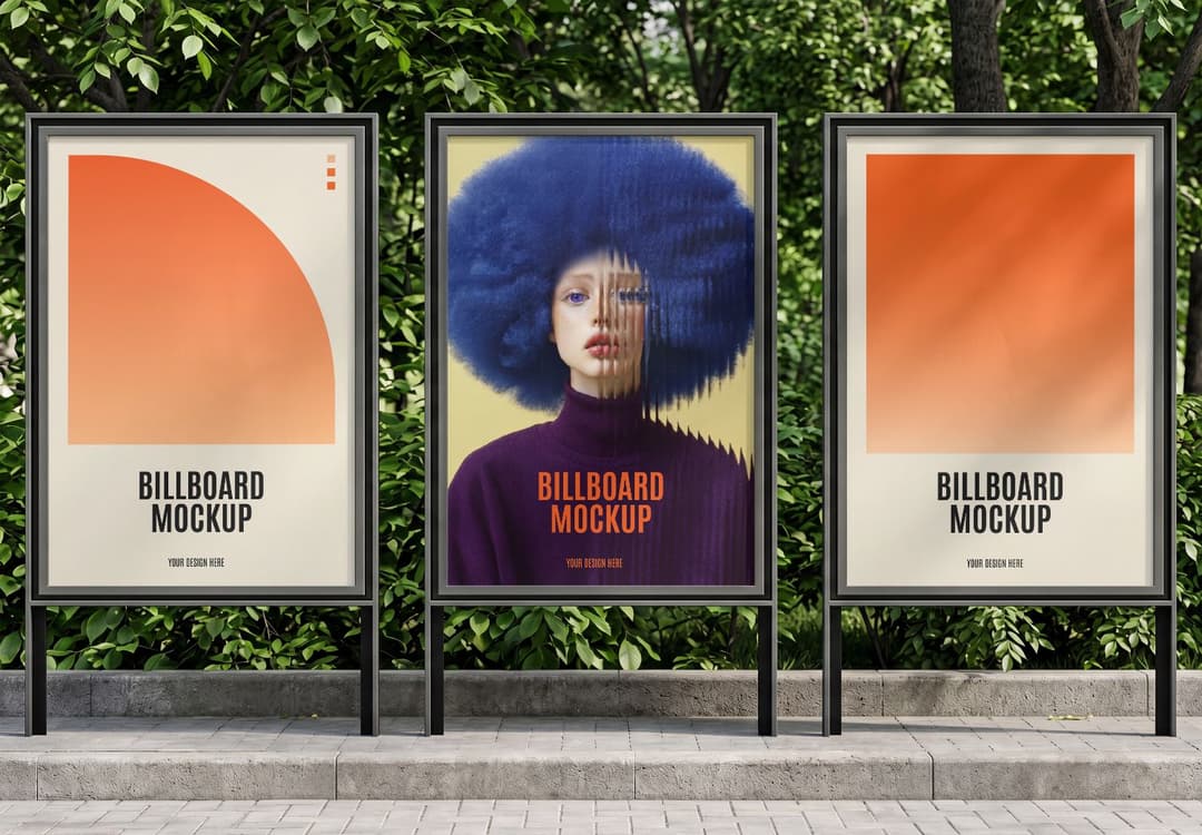 Realistic Triple Billboard Mockup