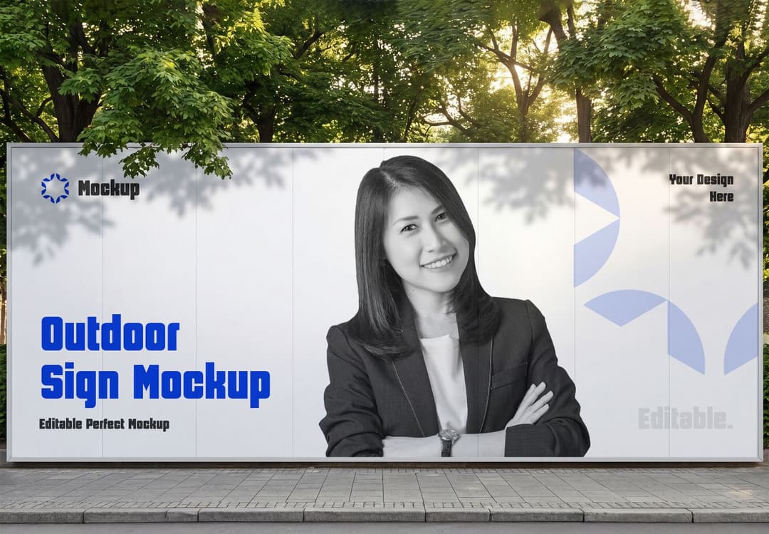 Realistic Outdoor Advertising Billboard Mockup in a Natural Street Environment