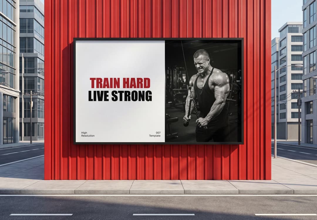 Outdoor Billboard Mockup on Red Architectural Wall