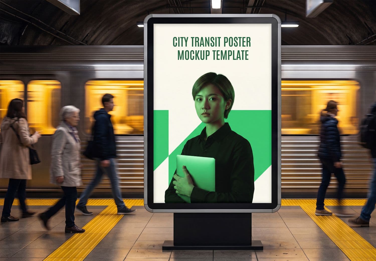 City Transit Poster Mockup with Moving Train Background