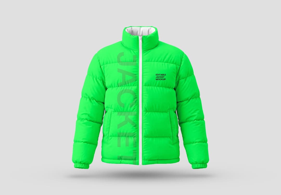 Puffer Winter Jacket Mockup with Front View and Padded Design