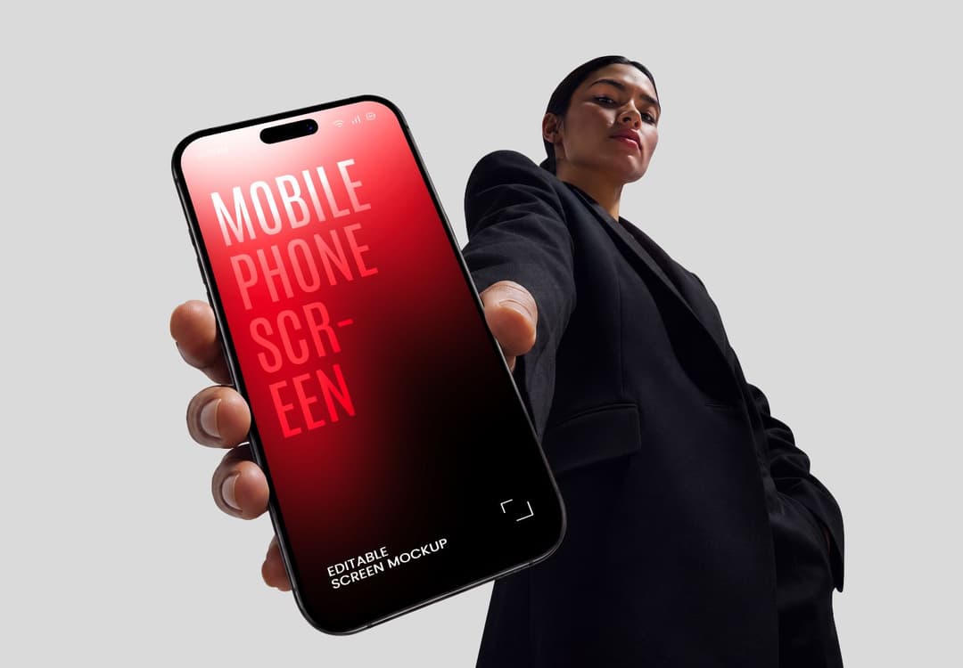 Hand Held Mobile Phone Mockup with Female Model