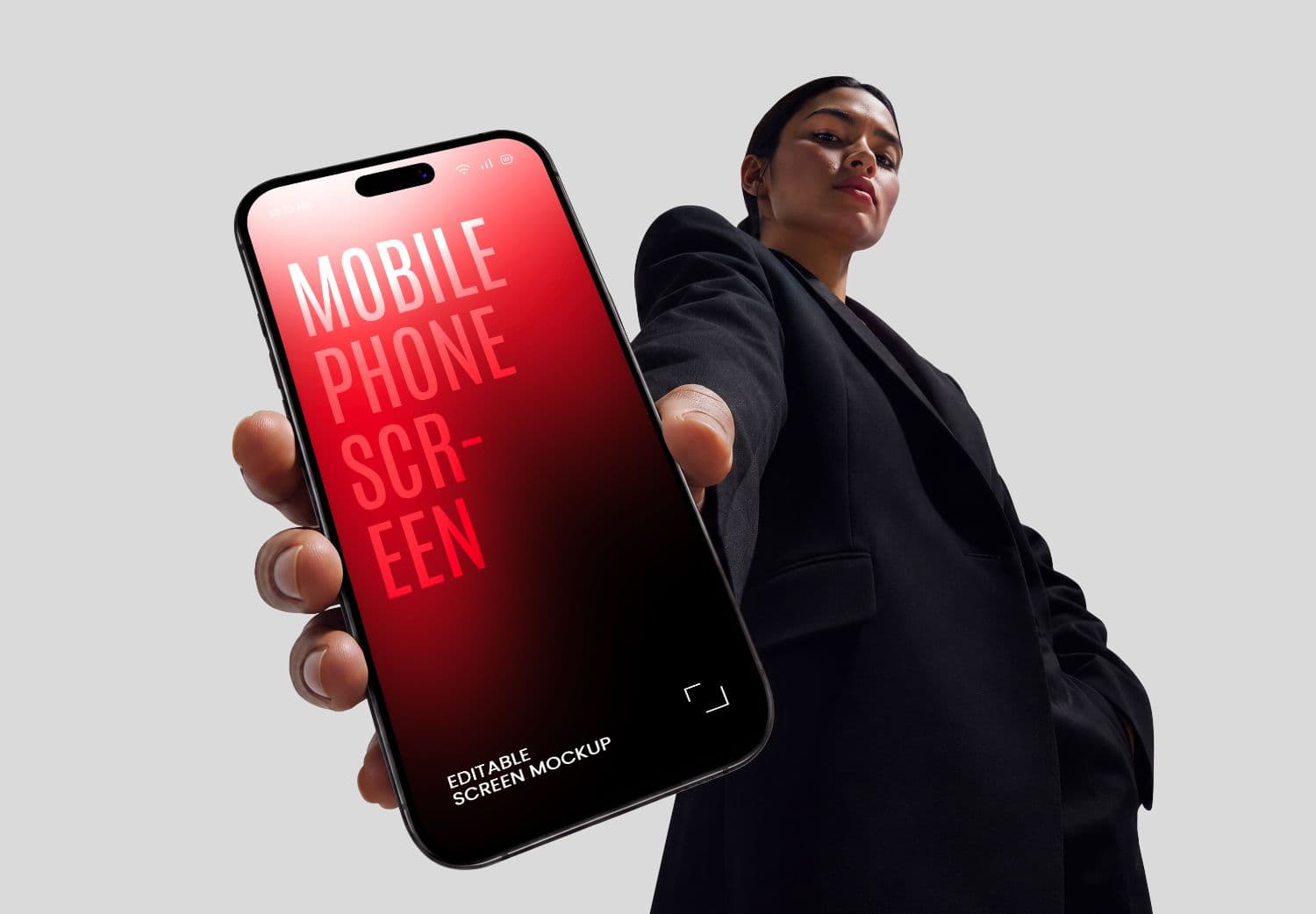 Hand Held Mobile Phone Mockup with Female Model