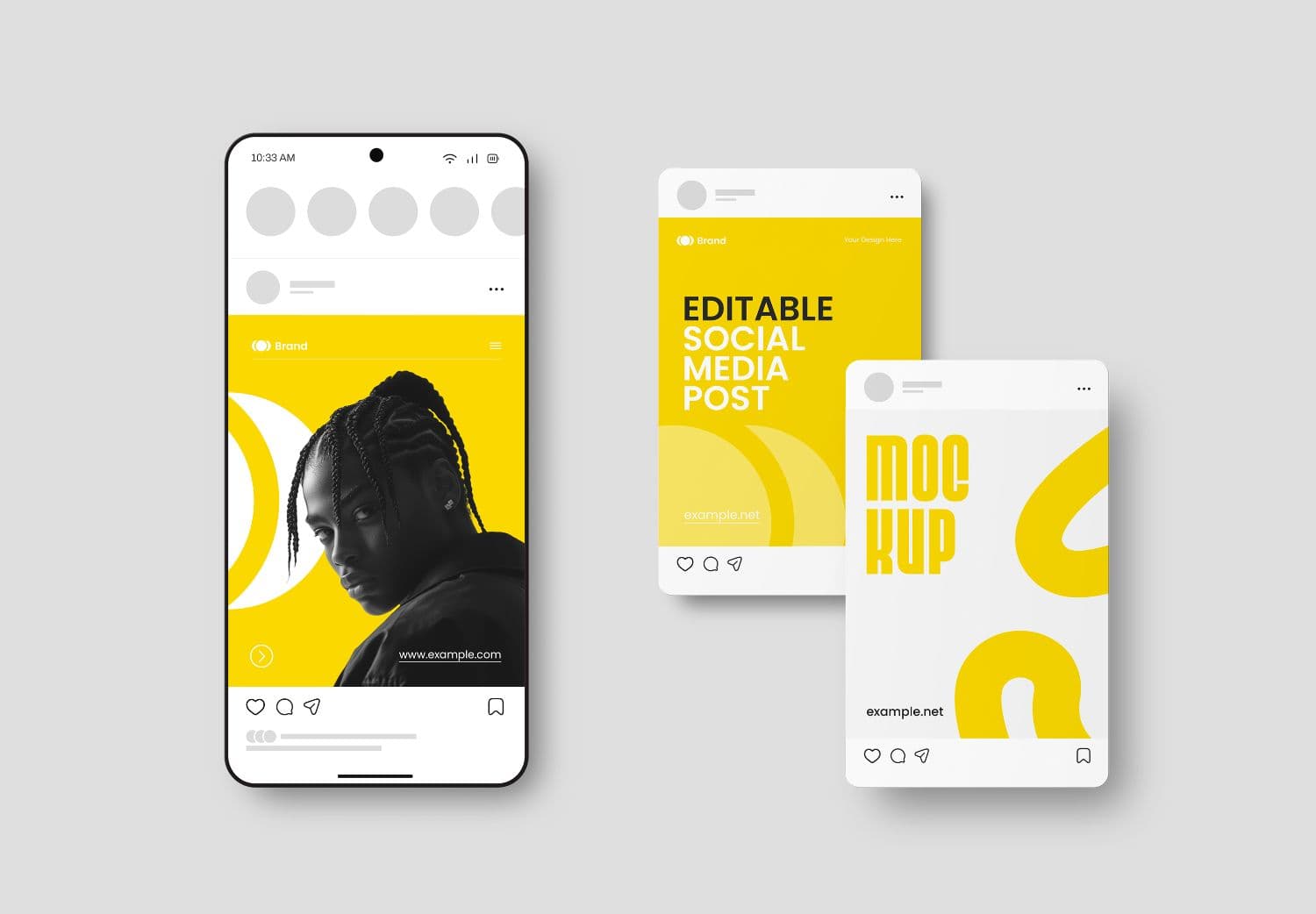 Social Media Post Mockup with Floating Cards | MockupHive