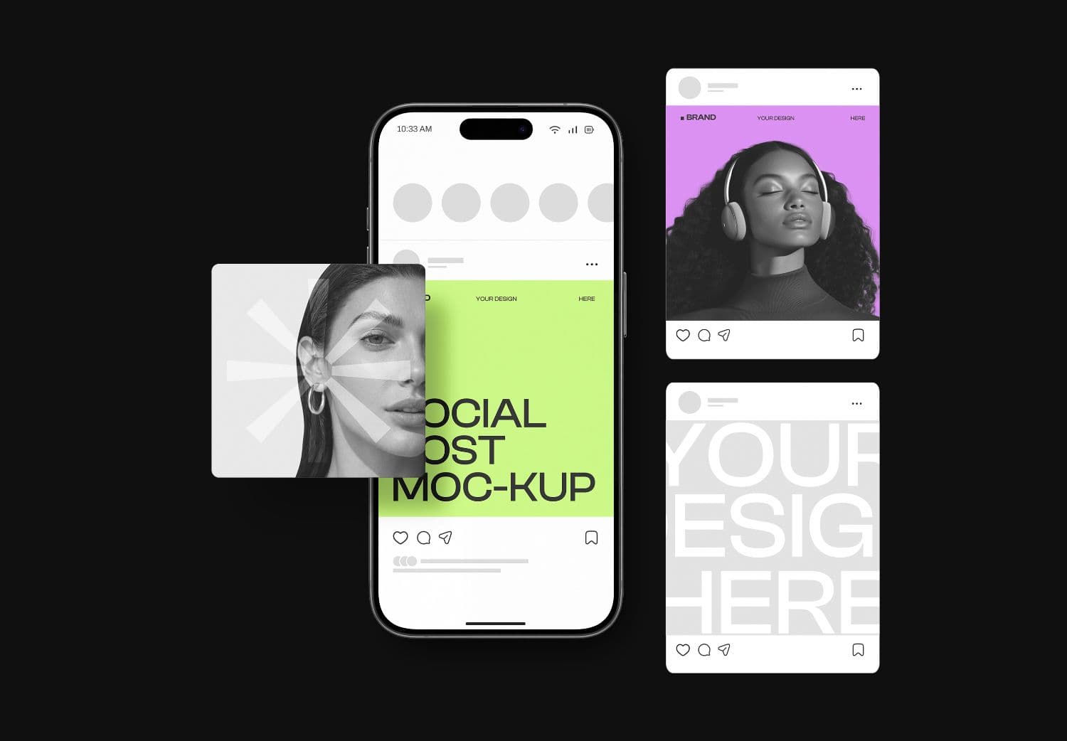 Creative Social Media Post Mockup with Smartphone and Floating Posts
