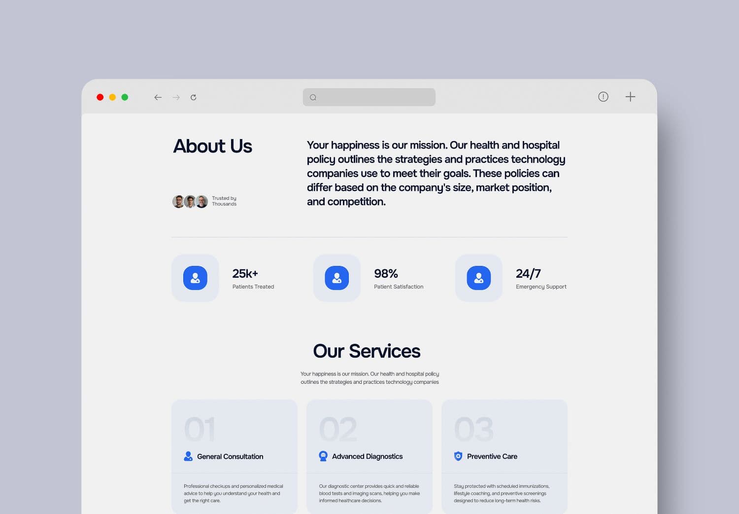 Healthcare Website Mockup for Desktop Web Design