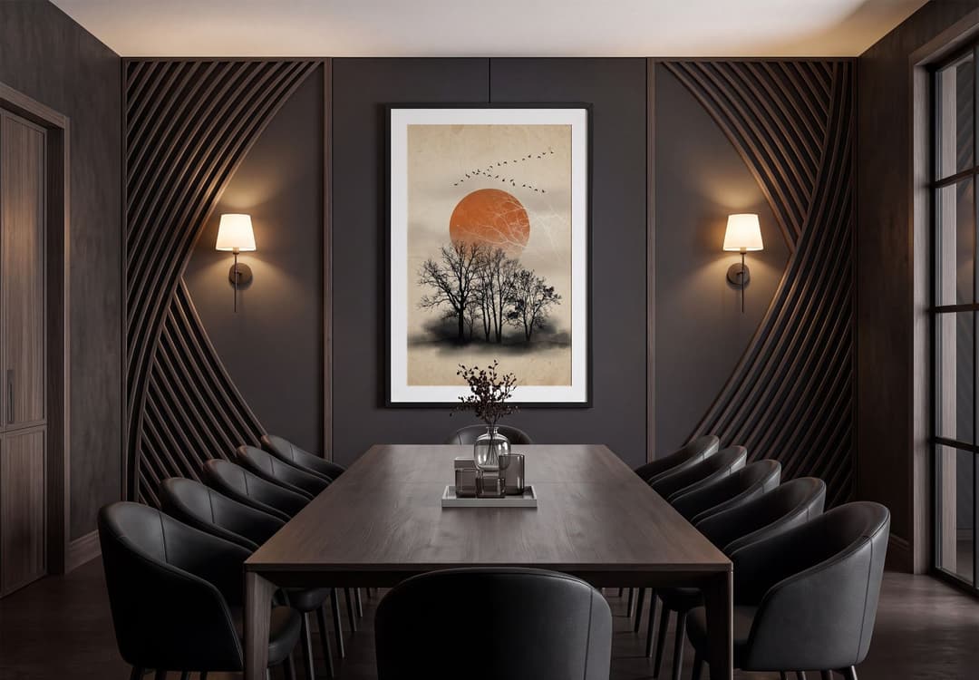 Elegant Framed Poster Mockup in Luxury Dining Room Interior