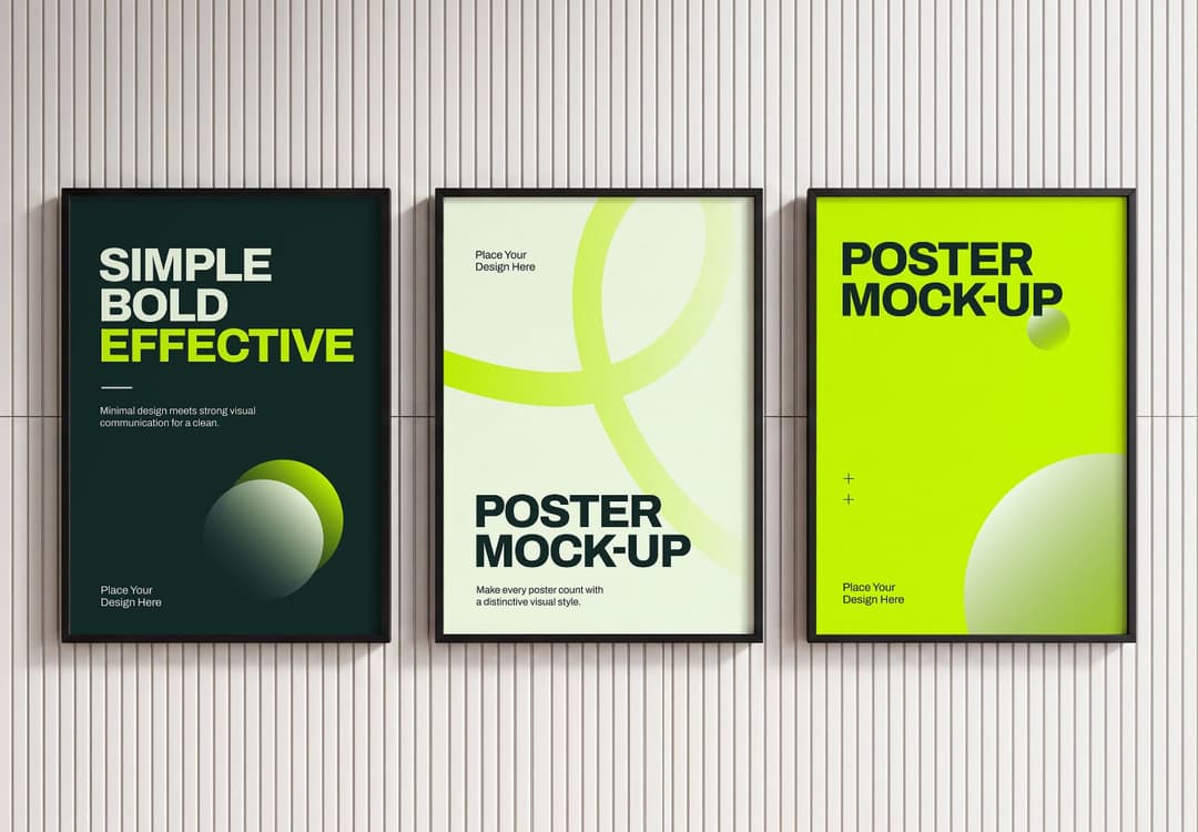 Minimalist Poster Frame Mockup Set on a Vertical Slat Wall