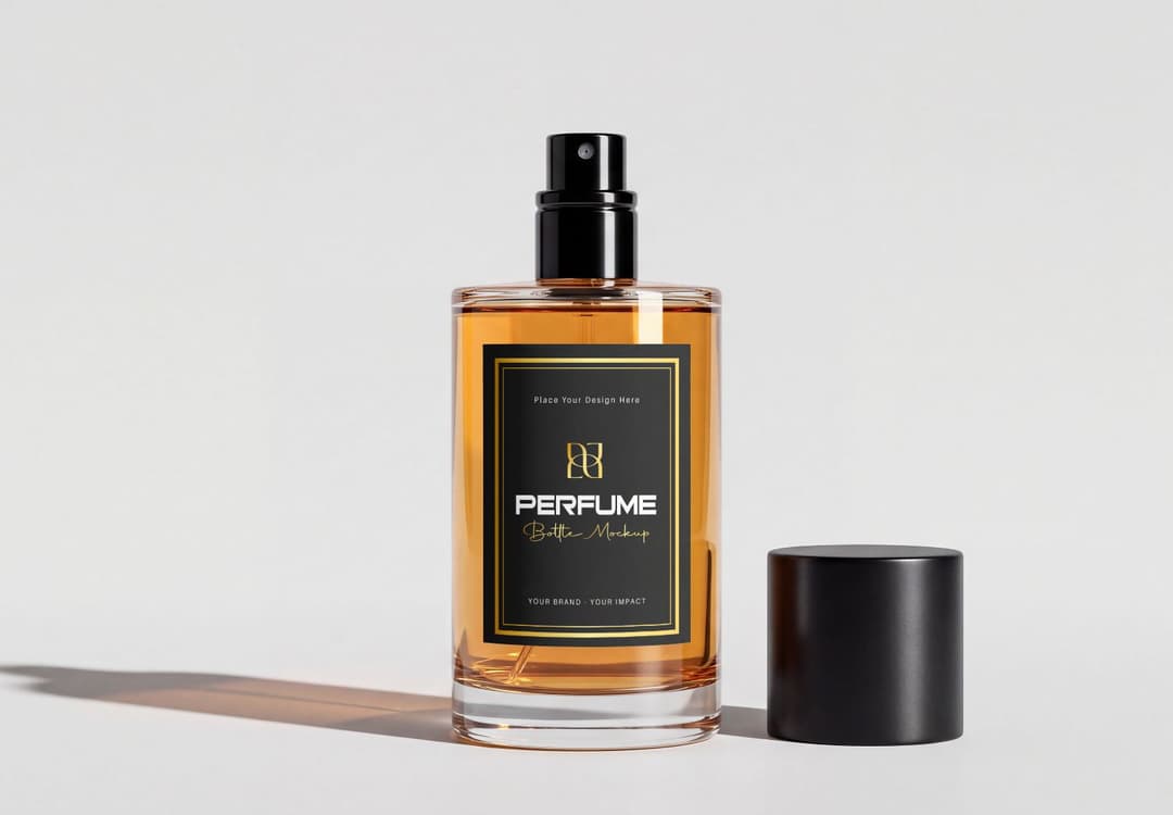 Clear Glass Perfume Packaging Mockup with Amber Liquid and Label