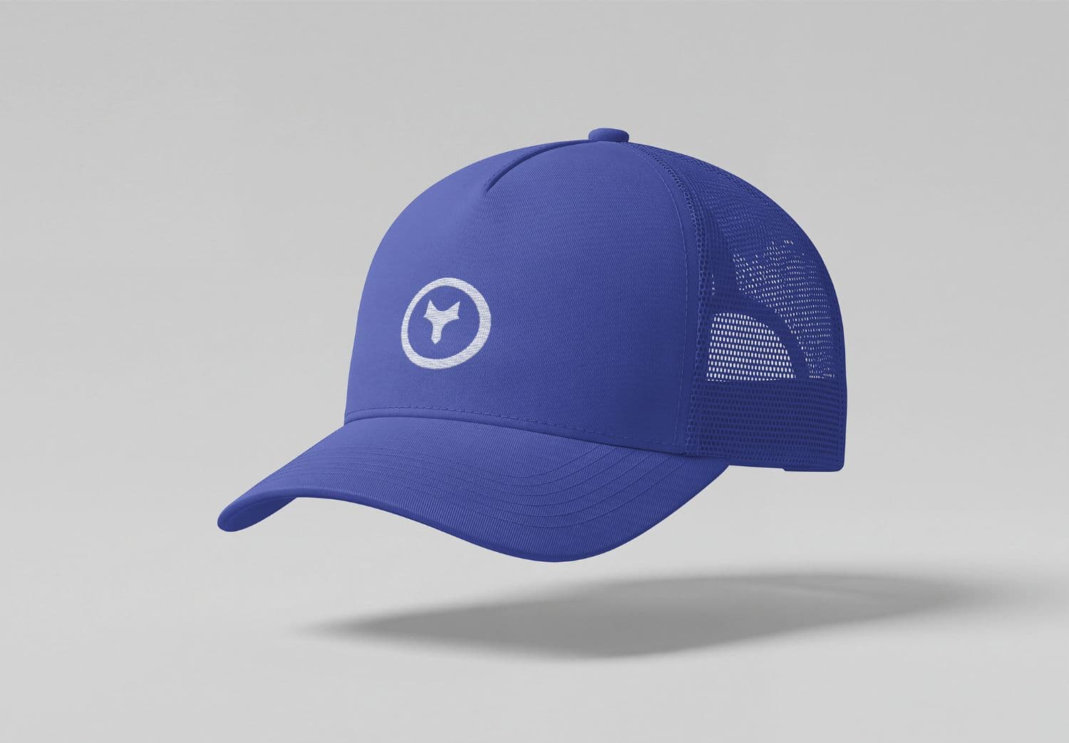 Floating Royal Blue Baseball Cap Mockup on a Light Gray Background
