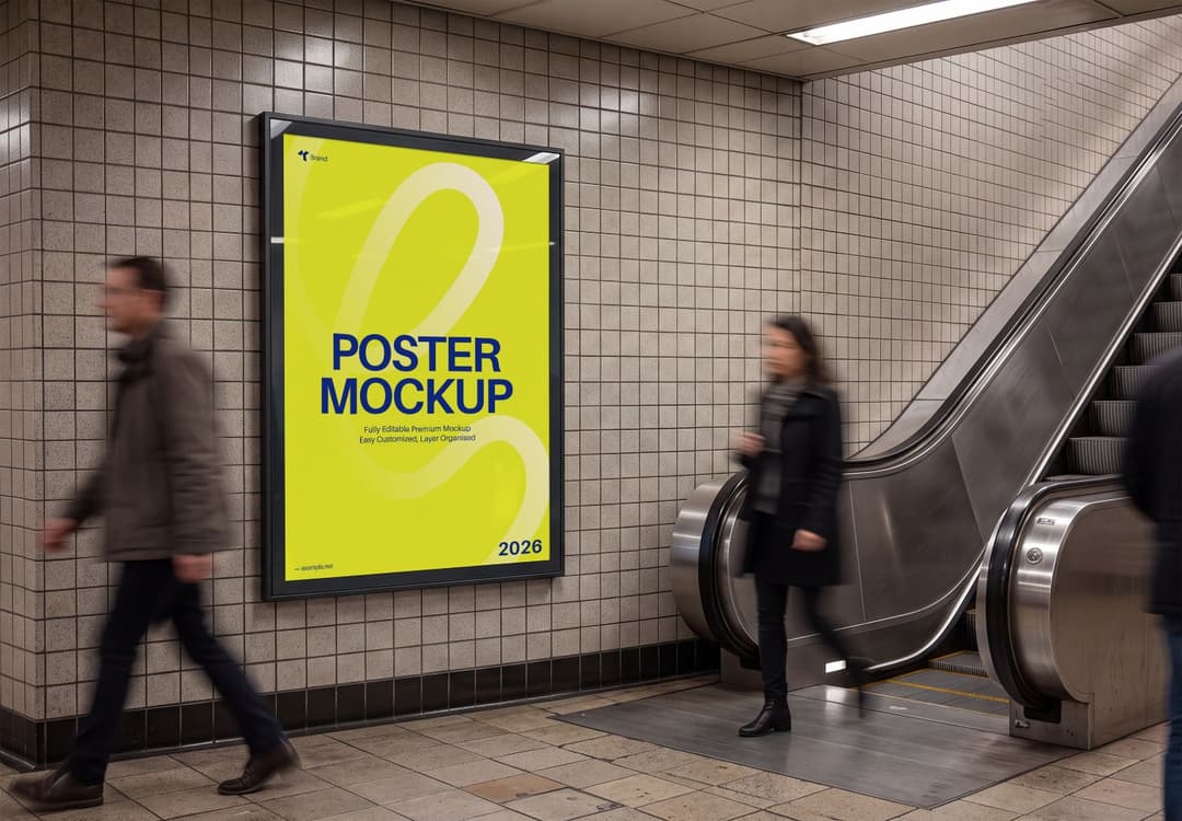 Realistic Metro Station Wall Poster Mockup for Advertising