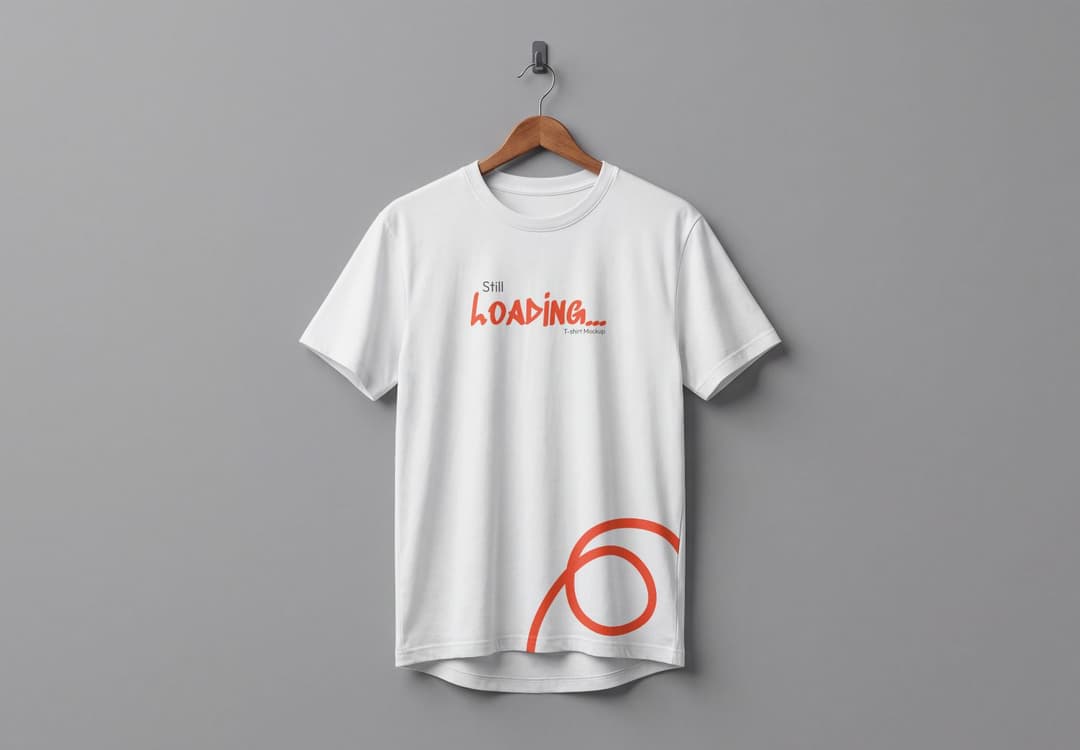 White T-Shirt Hanging Mockup with Wooden Hanger and Front Print