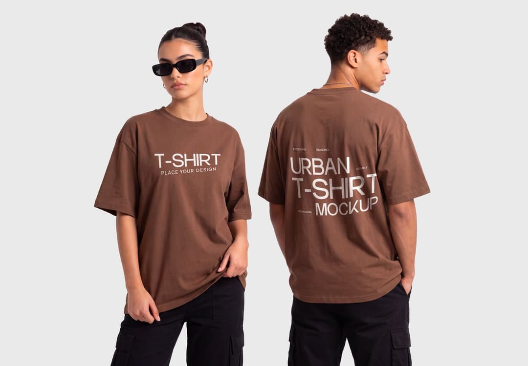 Brown Oversized T-Shirt Mockup with Front and Back Views