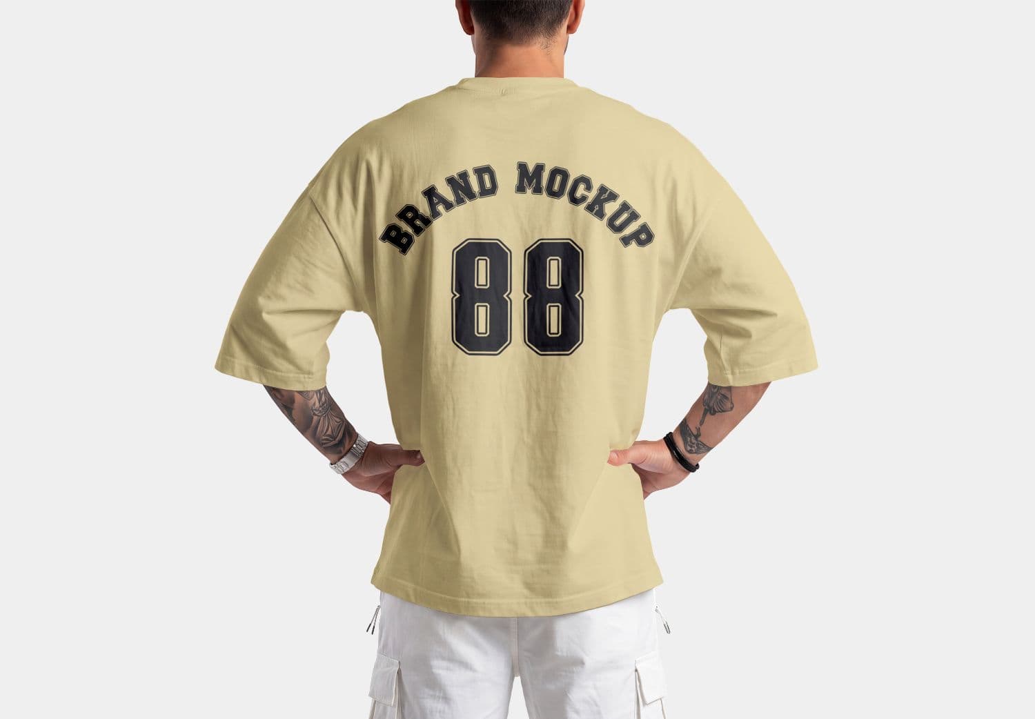 Men's Oversized Beige T-Shirt Back Print Mockup