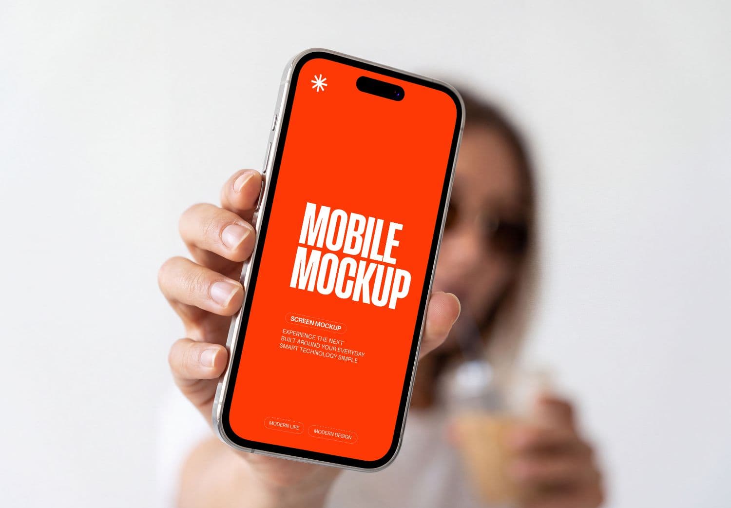 Close-Up Smartphone Screen Mockup Held by a Woman
