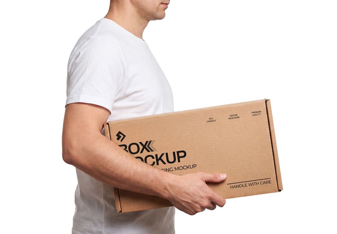 Cardboard Shipping Box Mockup Held by a Person