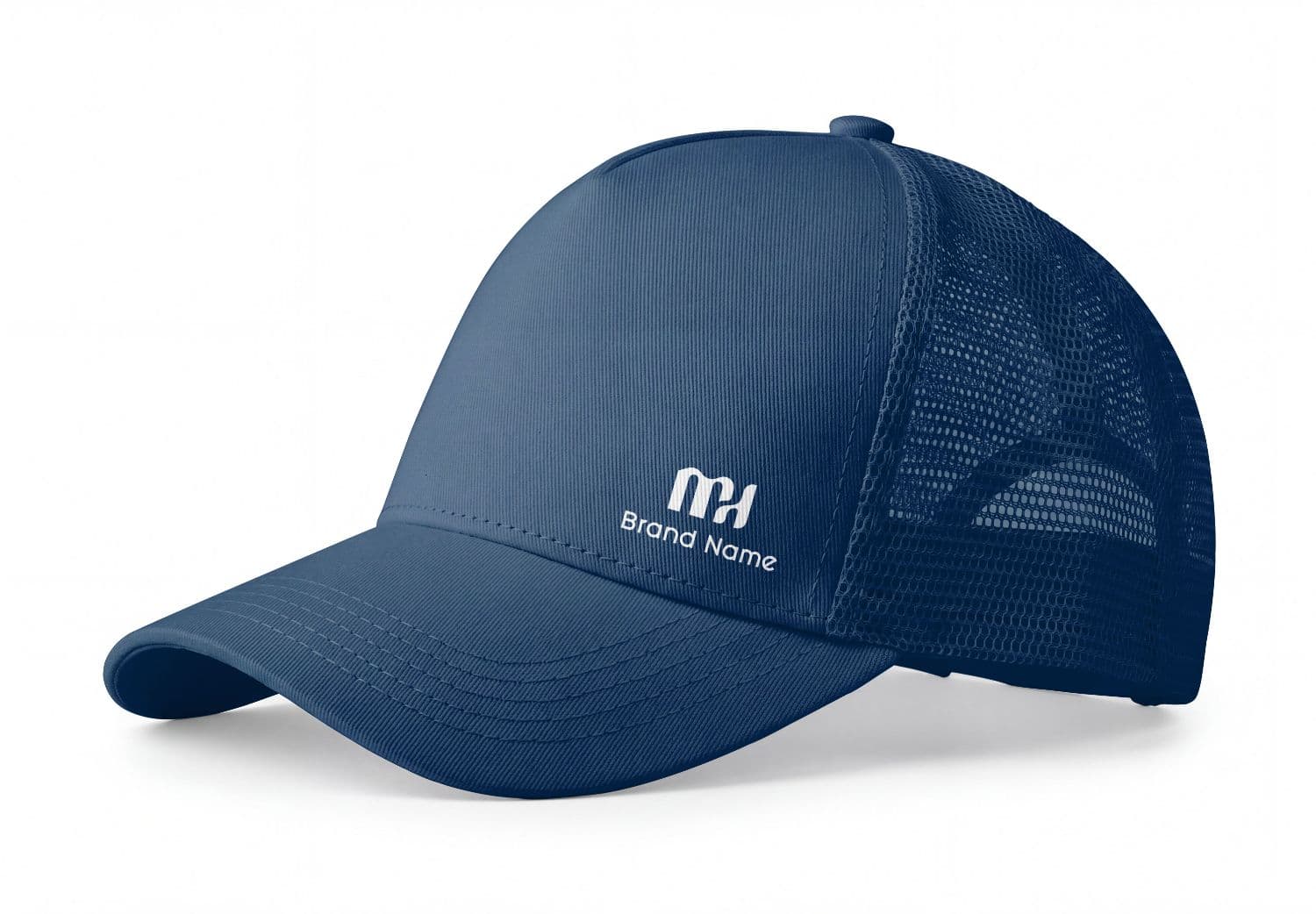 Navy Blue Trucker Cap Mockup with Front Logo Branding