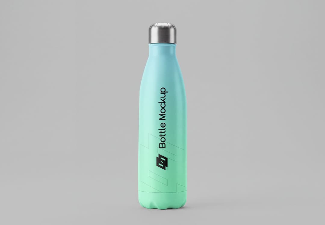 Minimal Aqua Sports Bottle Mockup on a Clean Gray Studio Background