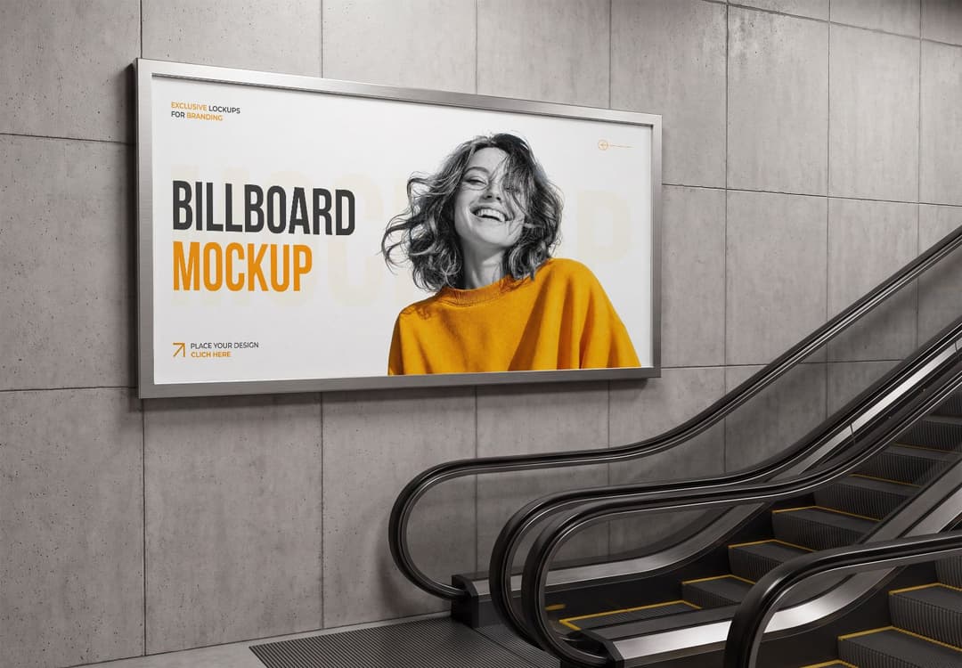 Horizontal Advertising Billboard Mockup in a Modern Interior