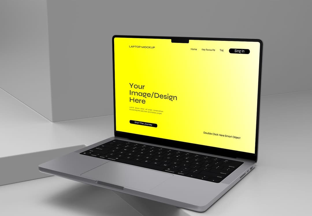 Yellow Laptop Mockup - Editable PSD Template