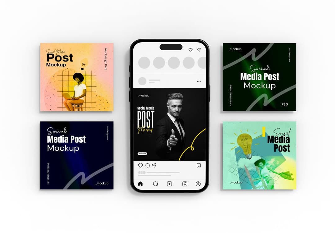 Social Media Post Mockup Set - Phone & Square Templates