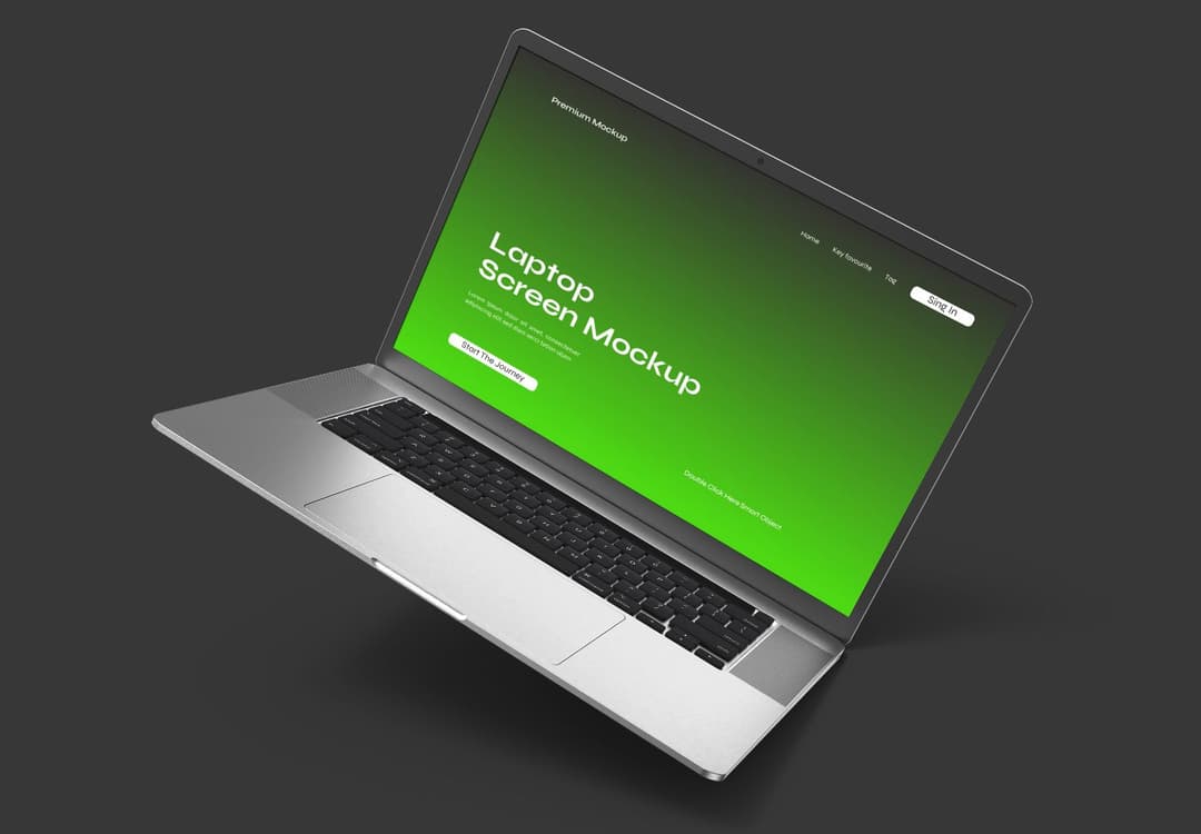 Sleek Silver Laptop Screen Mockup - Green Gradient Display