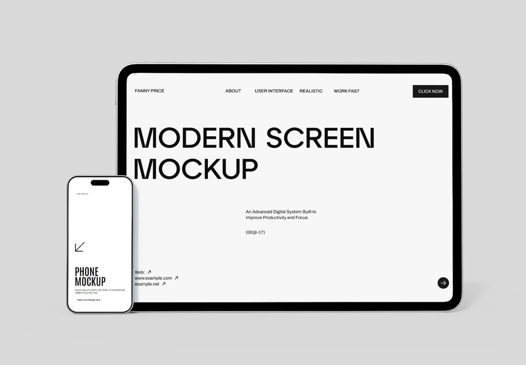 Modern Apple iPad and iPhone Screen Mockup