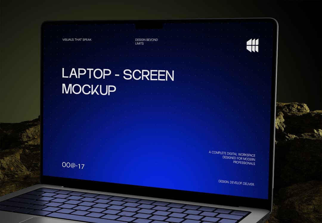 Laptop Screen Mockup on Rock