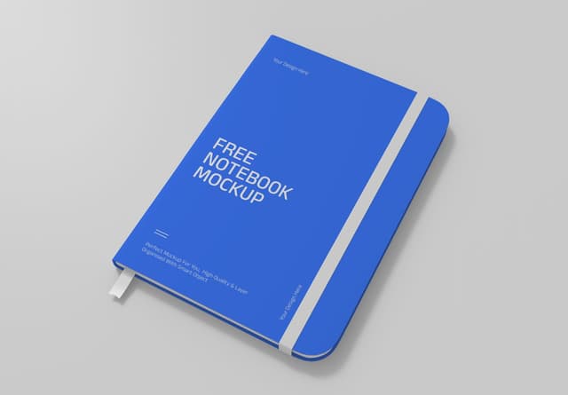 Blue Hardcover Notebook Mockup Angled View