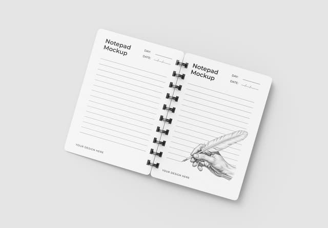 Realistic Open Notepad Mockup Minimalist White Background