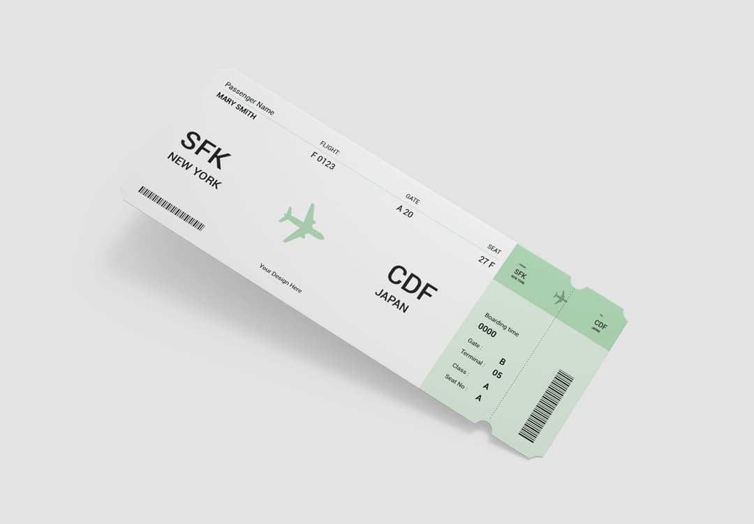 Boarding Pass Ticket Mockup Angled Travel Layout | MockupHive