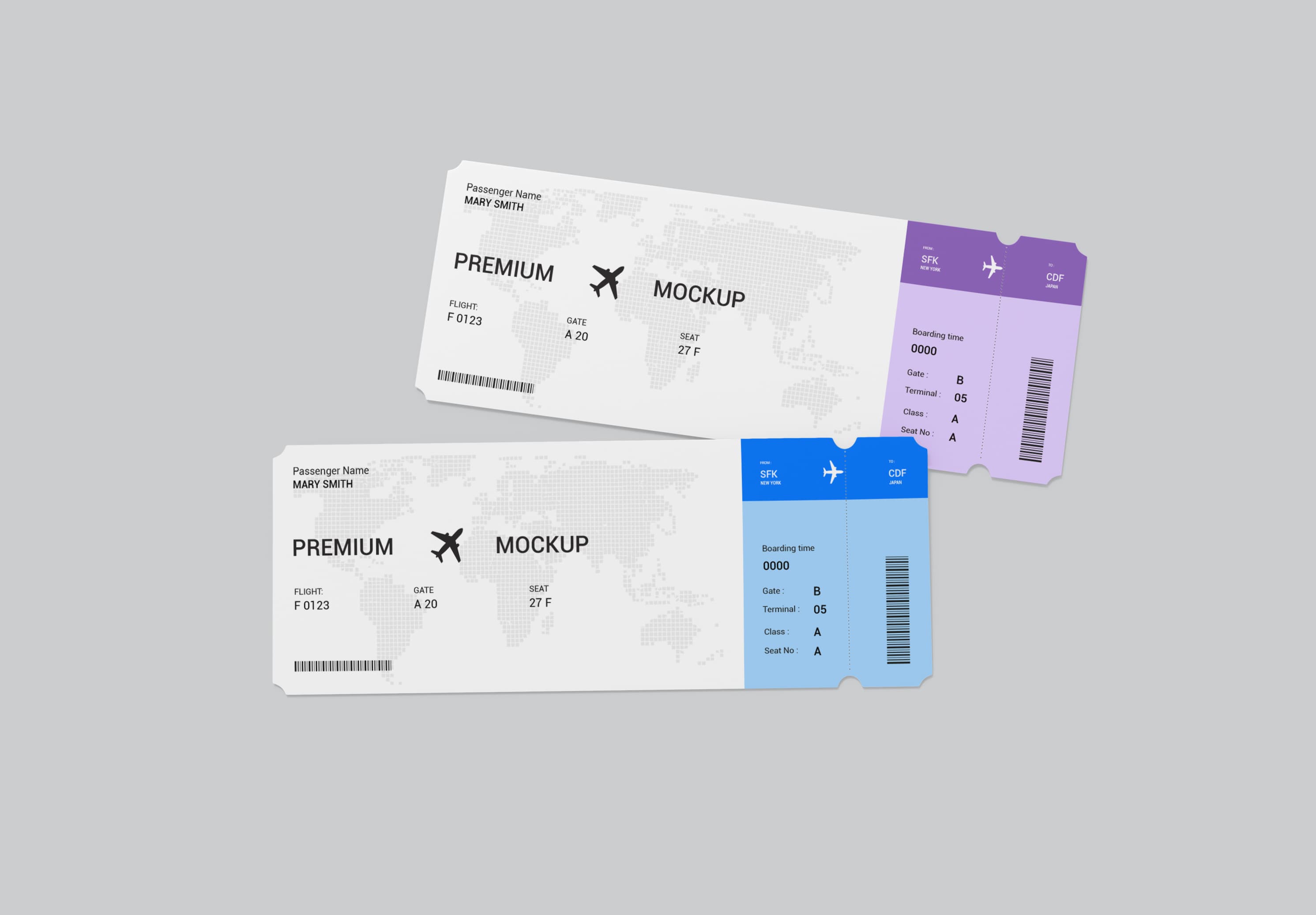 Boarding Pass Ticket Mockup – Dual Layout View