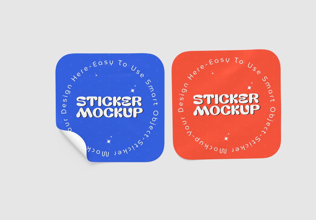 Rounded Square Peel View Sticker Mockup