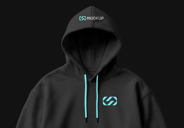 Black Hoodie Mockup with Front Logo and Realistic Fabric Detail