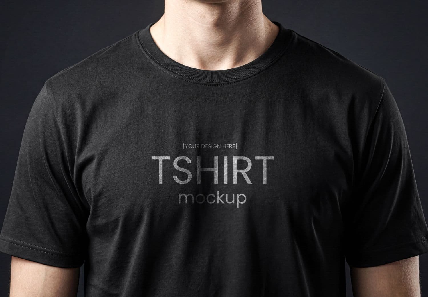 Front Chest Design Realistic Black T Shirt Mockup