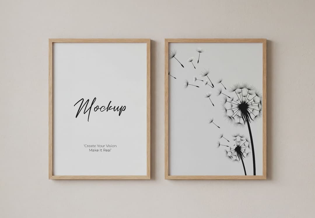 Wooden Picture Frame Mockup – Pair of Wall-Mounted Display Frames