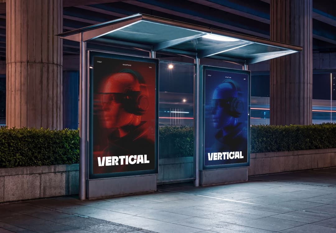 Double Vertical Outdoor Bus Stop Poster Mockup