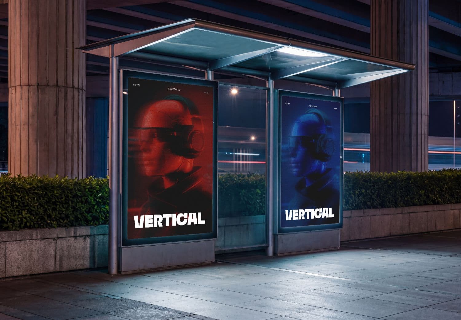 Double Vertical Outdoor Bus Stop Poster Mockup