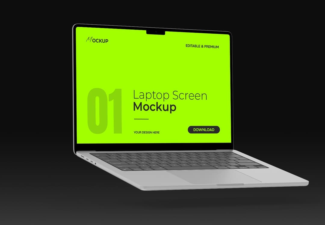 Realistic Floating Laptop Mockup on Dark Background