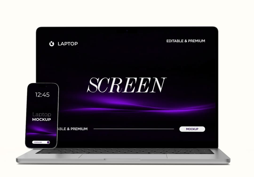 Laptop and Smartphone Screen Mockup with Dark Display